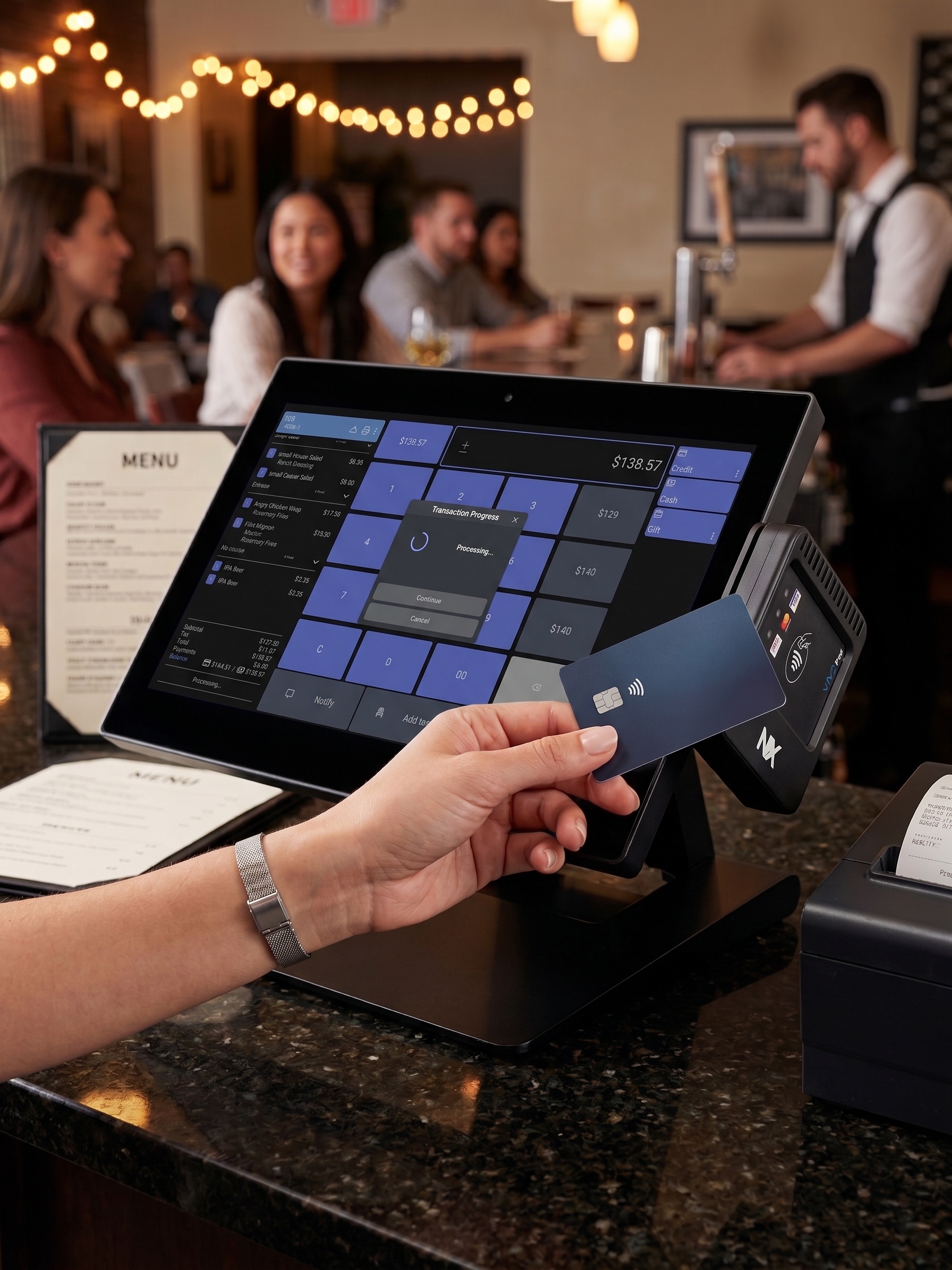 Restaurant operator running a credit card without seeing restaurant payment processing fees
