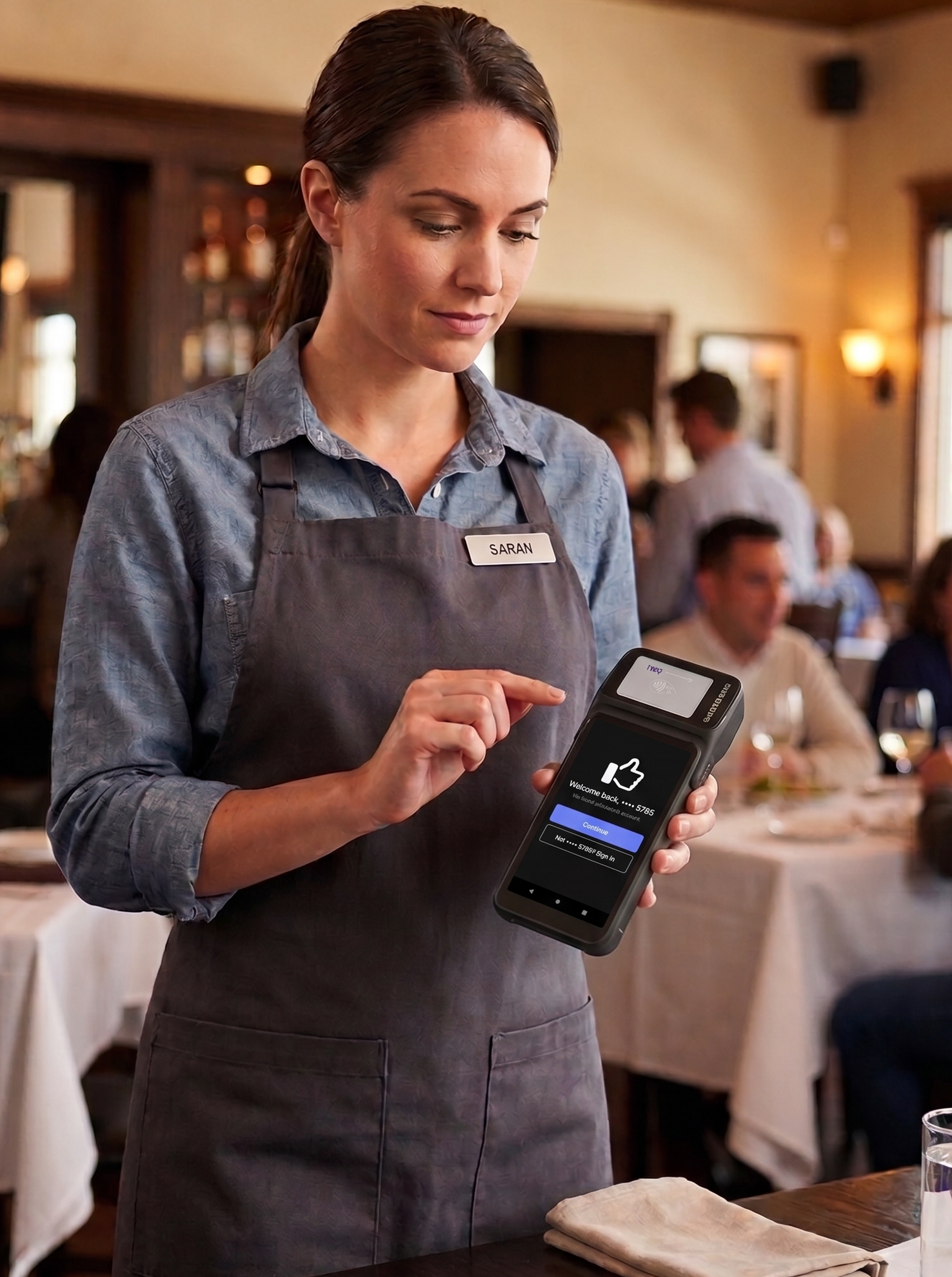 NX Restaurant Guest Loyalty on NX6 handheld payment device.